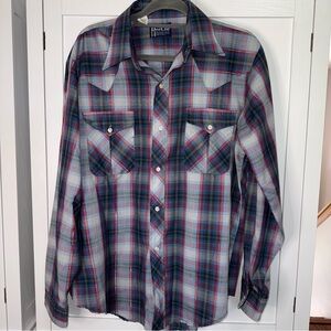 Vintage 70s Dee Cee Plaid Western Shirt Men’s XL 16 L-16.5 L/S Button Front USA